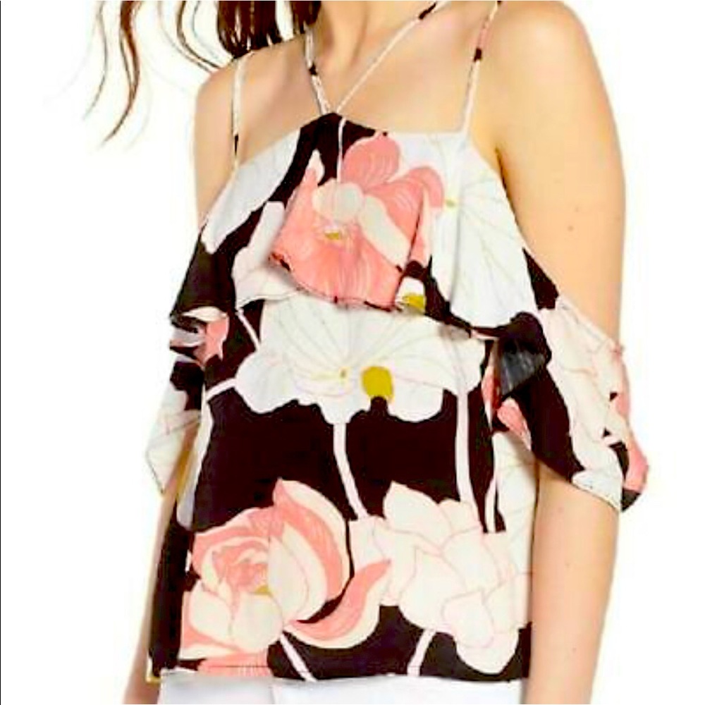 Cupcakes & Cashmere Bixby Water Lilies Cold Shoulder Top